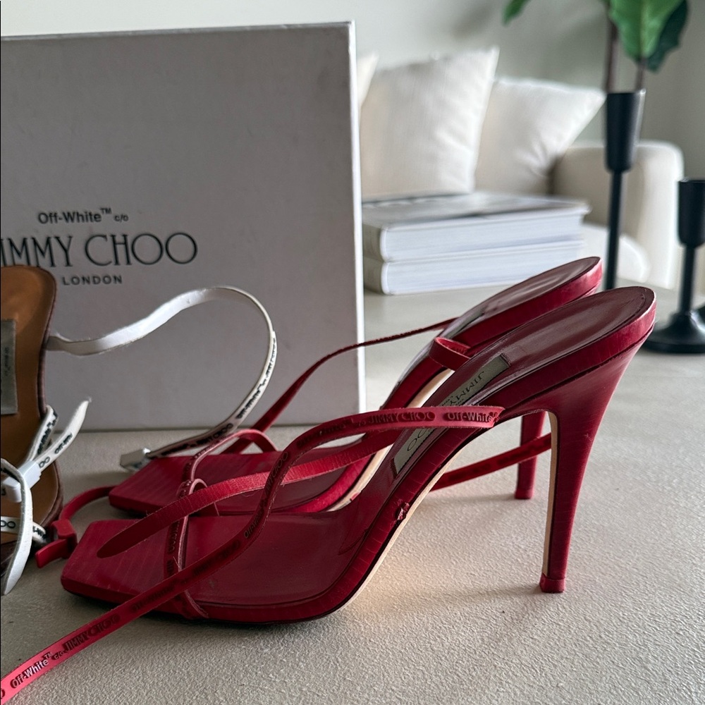 Jimmy Choo Red and White Strappy Heels Sale all together 2 pair of shoes - Picture 4 of 7
